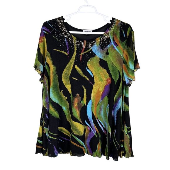 Serengeti Womens 2X Tunic Top Faceted  Stud Accents Yoke Abstract Design Artsy - Picture 2 of 15